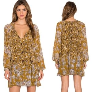 😍Free People Mustard Floral Long Sleeve Dress